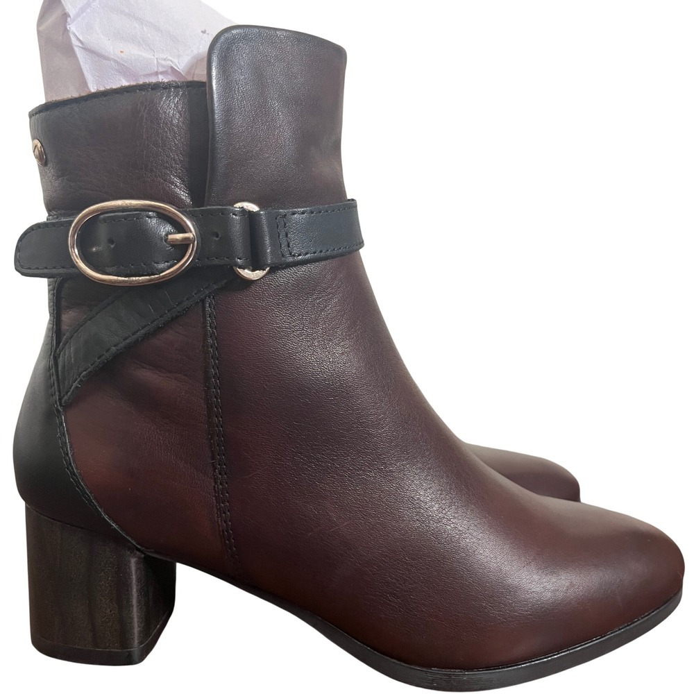 Pikolinos Women Calafat‎ Leather Ankle Boots size 36 Burgundy Block Heel Career